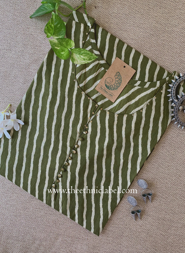 "Tamanna" Mehndi Lehirya Cotton kurta - Big Size