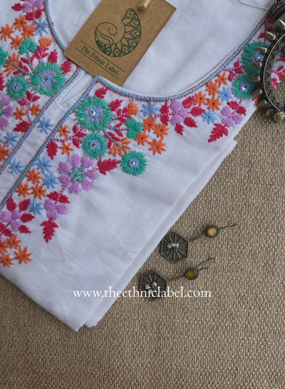"Safar" Embroidered White Cotton kurta