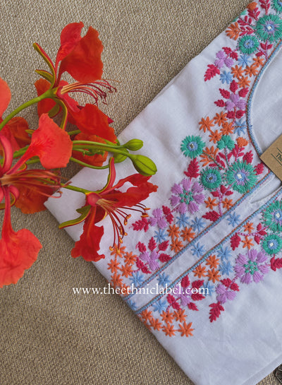 "Safar" Embroidered White Cotton kurta