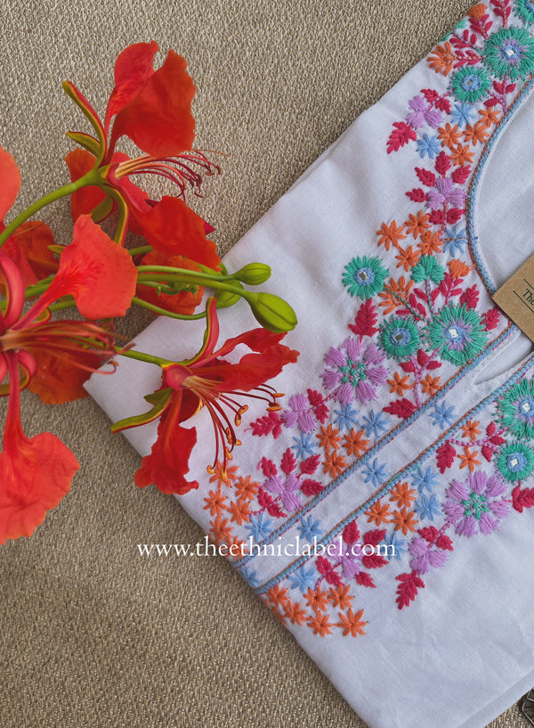 "Safar" Embroidered White Cotton kurta