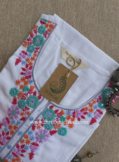 "Safar" Embroidered White Cotton kurta