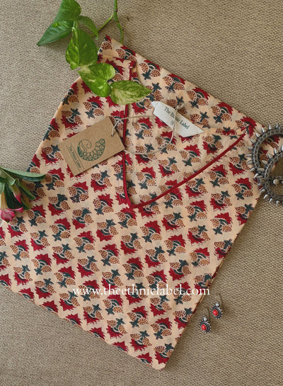 "Kaner" Hand Block Printed Beige Cotton kurta