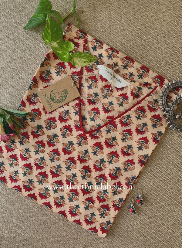 "Kaner" Hand Block Printed Beige Cotton kurta