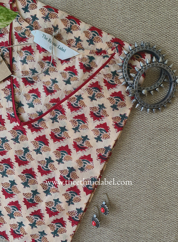 "Kaner" Hand Block Printed Beige Cotton kurta