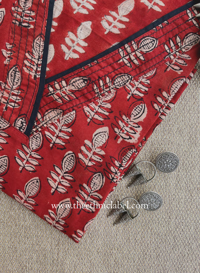 "Vriha" Hand Block Printed Bagru Maroon Cotton kurta