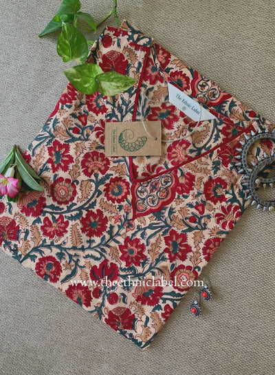 "Bela" Hand Block Printed Beige Cotton kurta