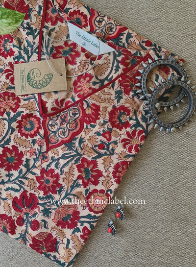 "Bela" Hand Block Printed Beige Cotton kurta