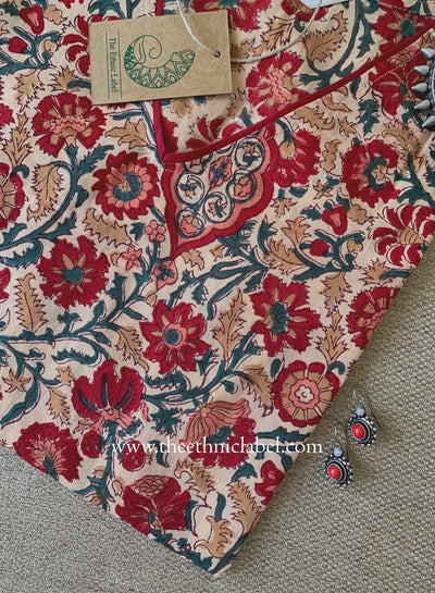 "Bela" Hand Block Printed Beige Cotton kurta