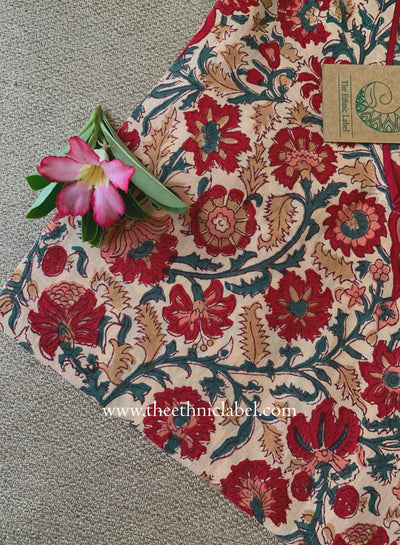 "Bela" Hand Block Printed Beige Cotton kurta
