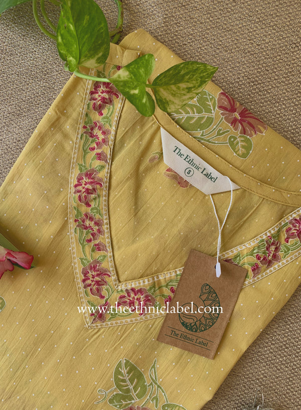 "Vinita" Printed Yellow Cotton kurta