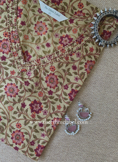 "Shaista" Beige Buttoned Cotton kurta - Big Size