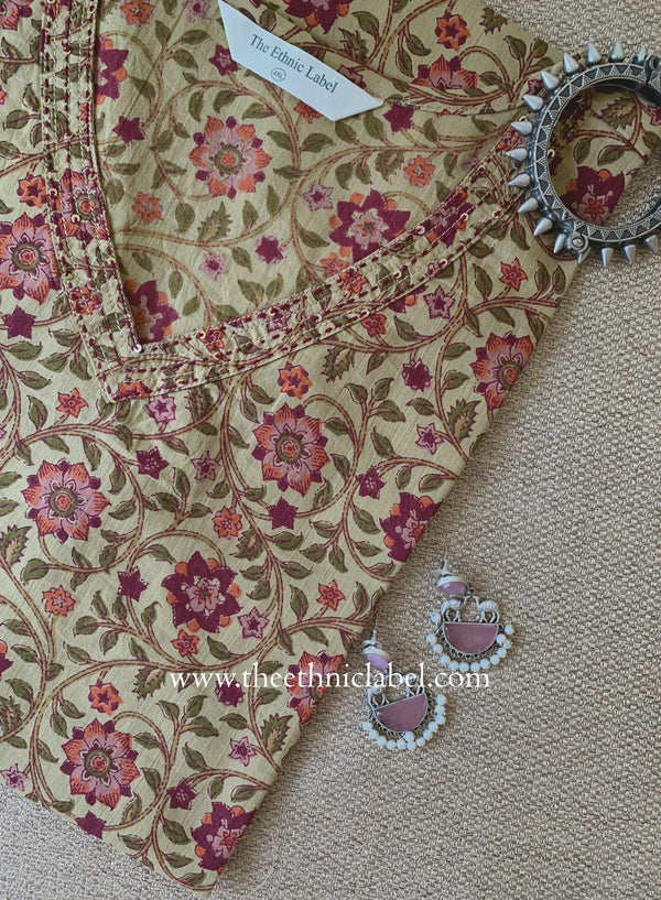 "Shaista" Beige Buttoned Cotton kurta - Big Size