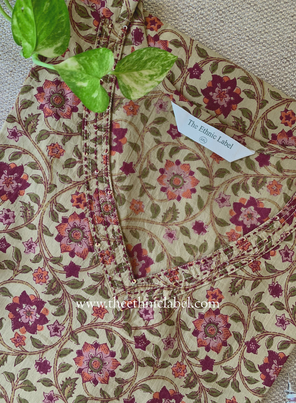 "Shaista" Beige Buttoned Cotton kurta - Big Size