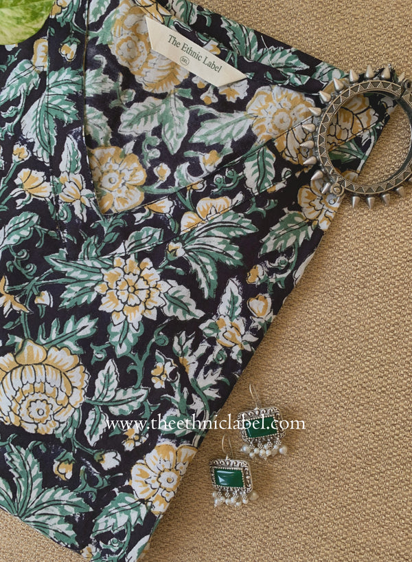 "Kajra" Black Block Printed Cotton kurta - Big Size