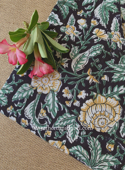 "Kajra" Black Block Printed Cotton kurta - Big Size