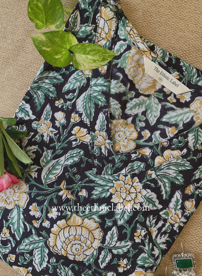 "Kajra" Black Block Printed Cotton kurta - Big Size