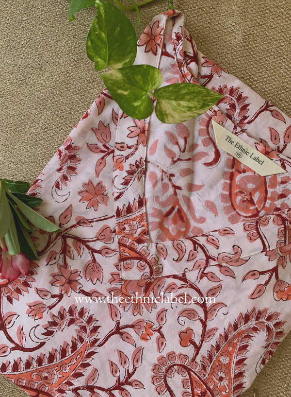 "Dharna" White Block Printed Cotton kurta - Big Size