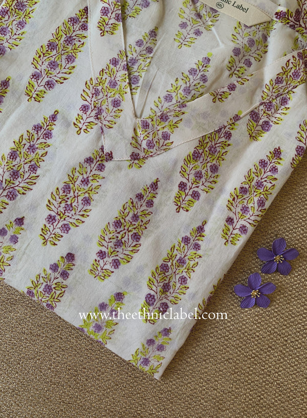 "Zareen" White Block Printed Cotton kurta - Big Size