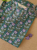 "Vatika" Green Block Printed Cotton kurta - Big Size