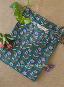 "Vatika" Green Block Printed Cotton kurta - Big Size