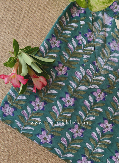 "Vatika" Green Block Printed Cotton kurta - Big Size