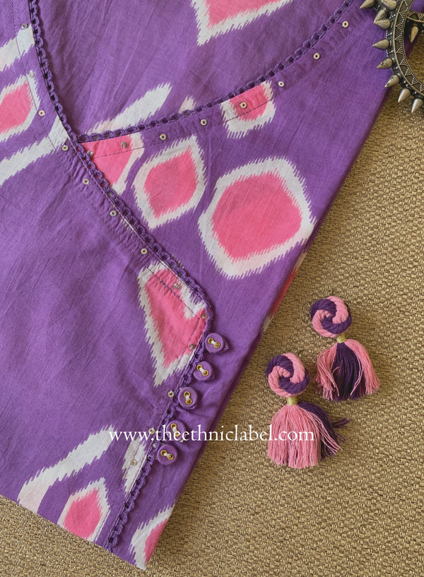 "Tarana" Purple Cotton kurta - Big Size