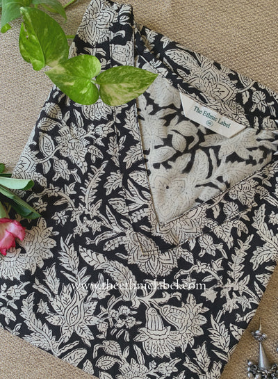 "Mehka" Black Block Printed Cotton kurta - Big Size