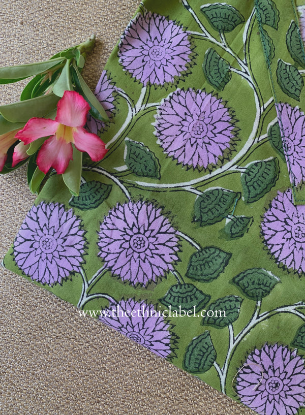 "Panna" Green Block Printed Cotton kurta - Big Size