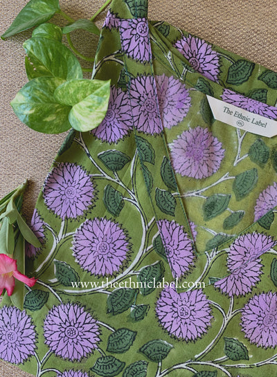 "Panna" Green Block Printed Cotton kurta - Big Size