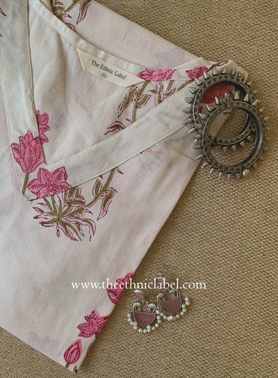 "Suhana" White Block Printed Cotton kurta - Big Size