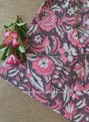 "Phool" Grey Block Printed Cotton kurta - Big Size