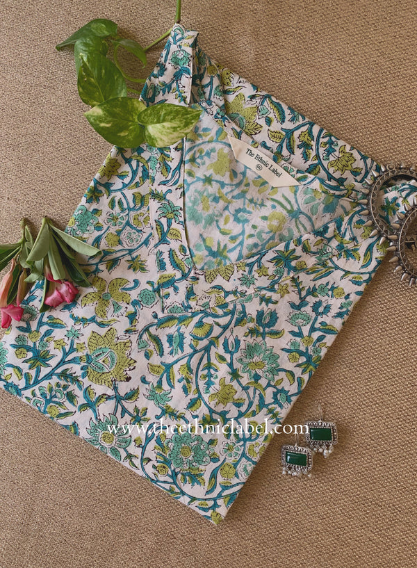 "Tripti" White Block Printed Cotton kurta - Big Size