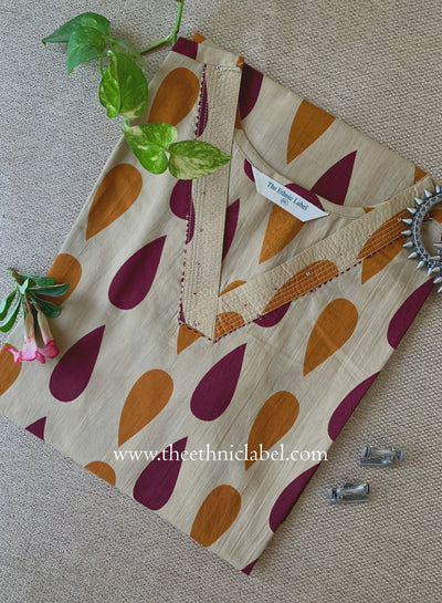 "Tilak" Beige Cotton kurta - Big Size