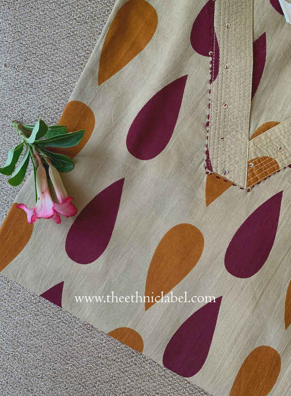 "Tilak" Beige Cotton kurta - Big Size