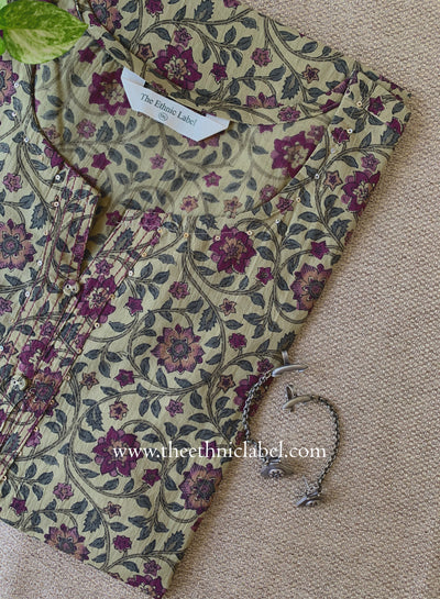 "Nigaar" Beige Cotton kurta - Big Size