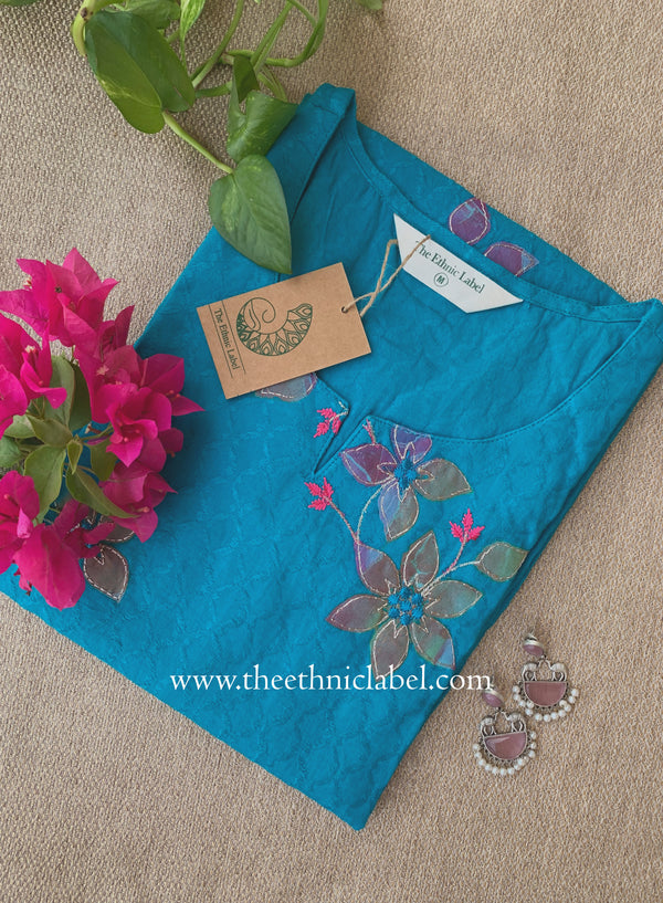 "Firozi" Patch Work Cotton kurta