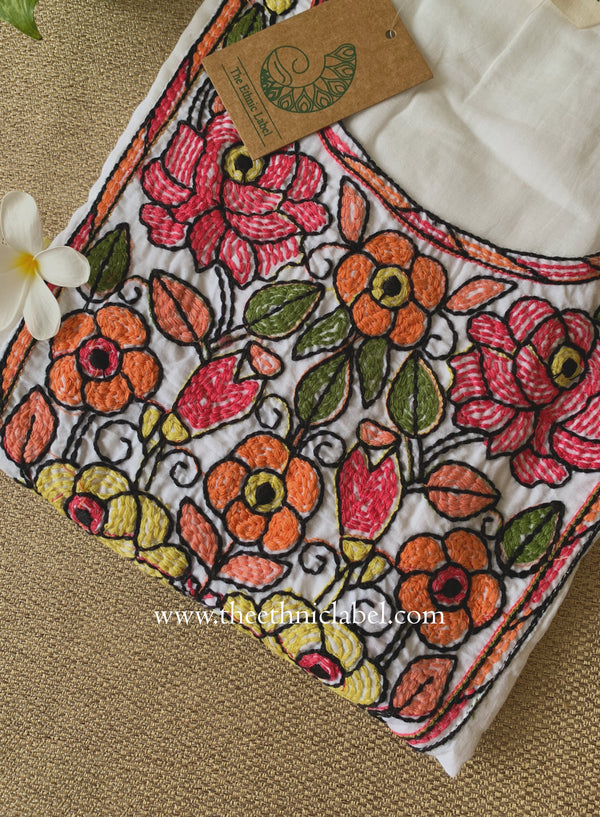 "Nirupa" Embroidered White Cotton kurta