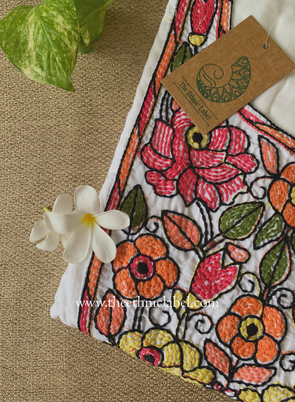 "Nirupa" Embroidered White Cotton kurta