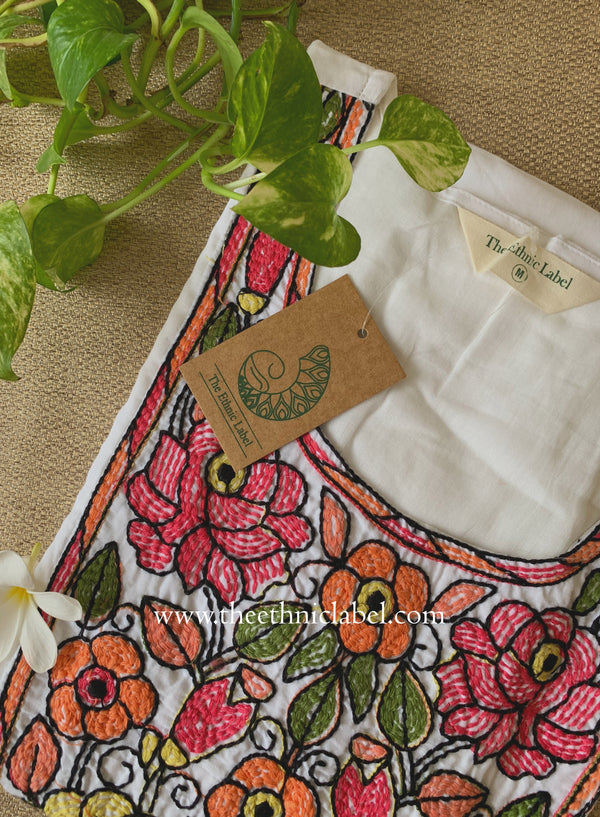 "Nirupa" Embroidered White Cotton kurta