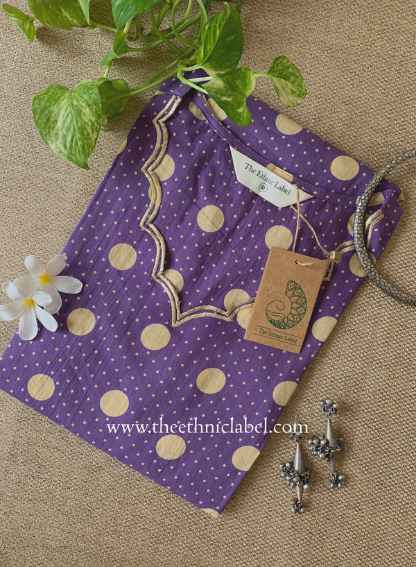 "Mitra" Scalloped Printed Purple Cotton kurta