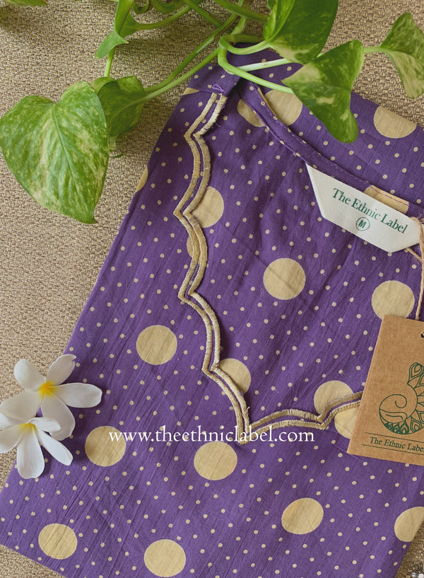 "Mitra" Scalloped Printed Purple Cotton kurta