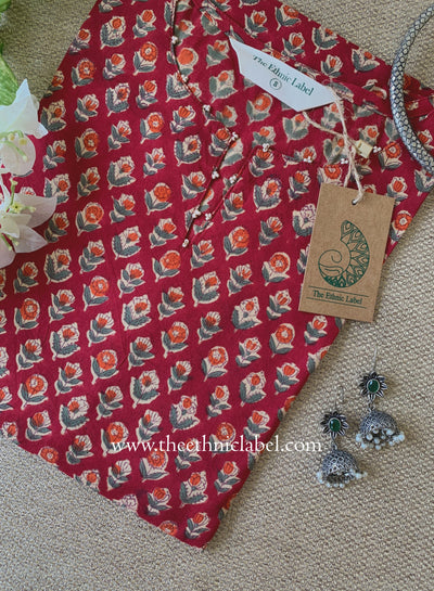 "Anvika" Hand Work Red Cotton Kurta