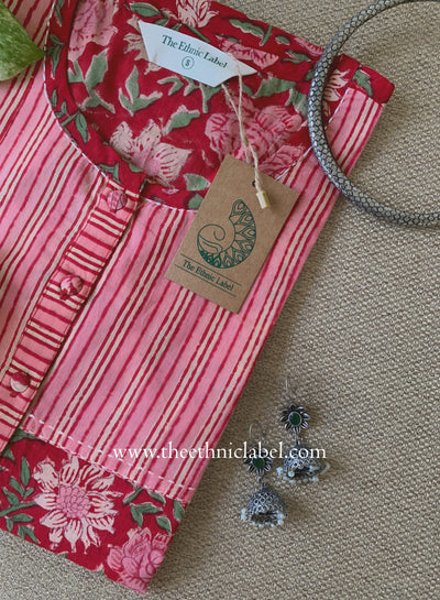 "Charu" Hand Block Printed Red Cotton Kurta