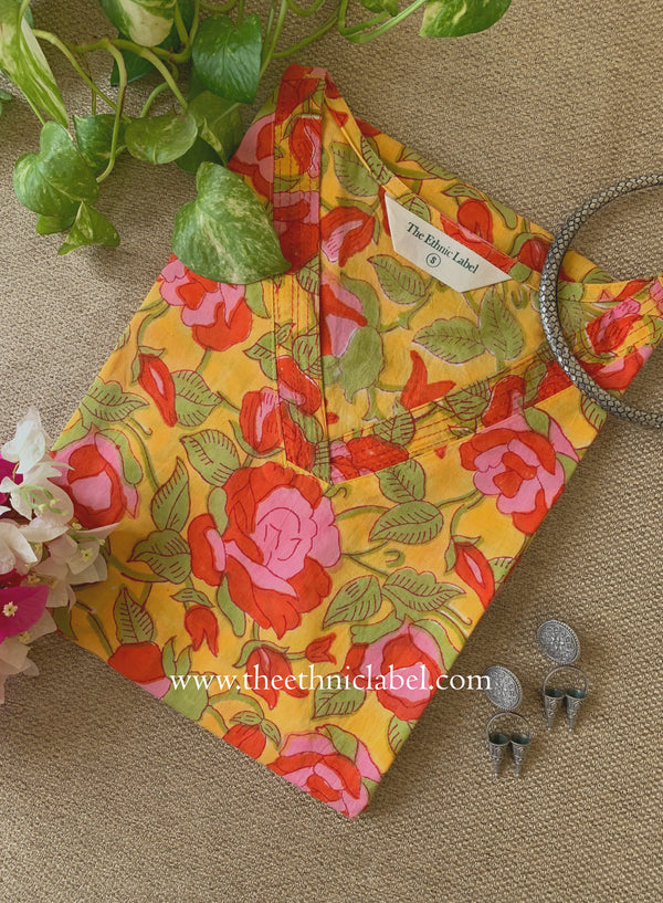 "Nirali" Printed Yellow Cotton Kurta