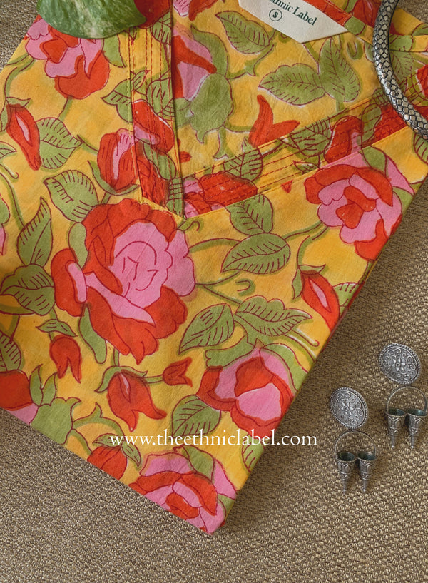 "Nirali" Printed Yellow Cotton Kurta