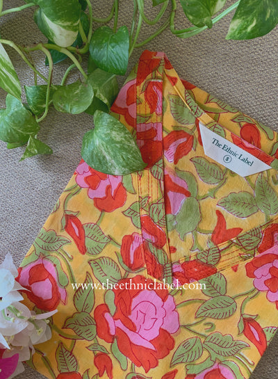 "Nirali" Printed Yellow Cotton Kurta