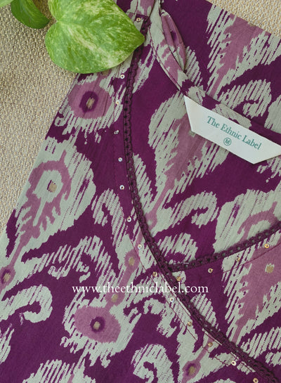 "Kriti" Printed Purple Angrakha Cotton kurta
