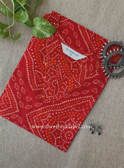 "Sharvari" Bandhani Printed Red Cotton kurta