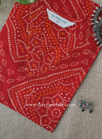 "Sharvari" Bandhani Printed Red Cotton kurta