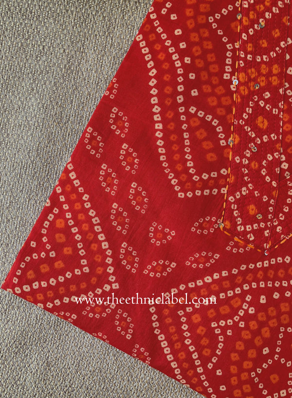 "Sharvari" Bandhani Printed Red Cotton kurta
